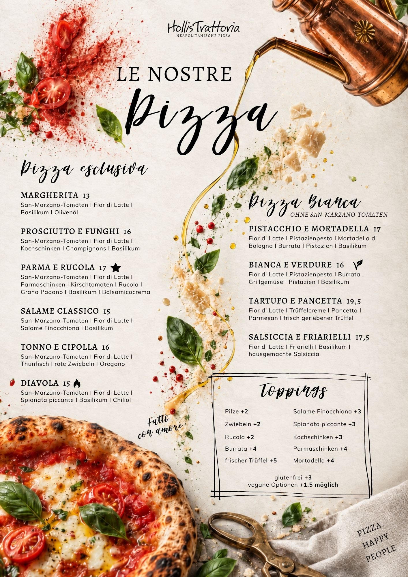 Neapolitanische Pizza – Speisekarte der HollisTrattoria in Seligenstadt, neapolitanische Pizza