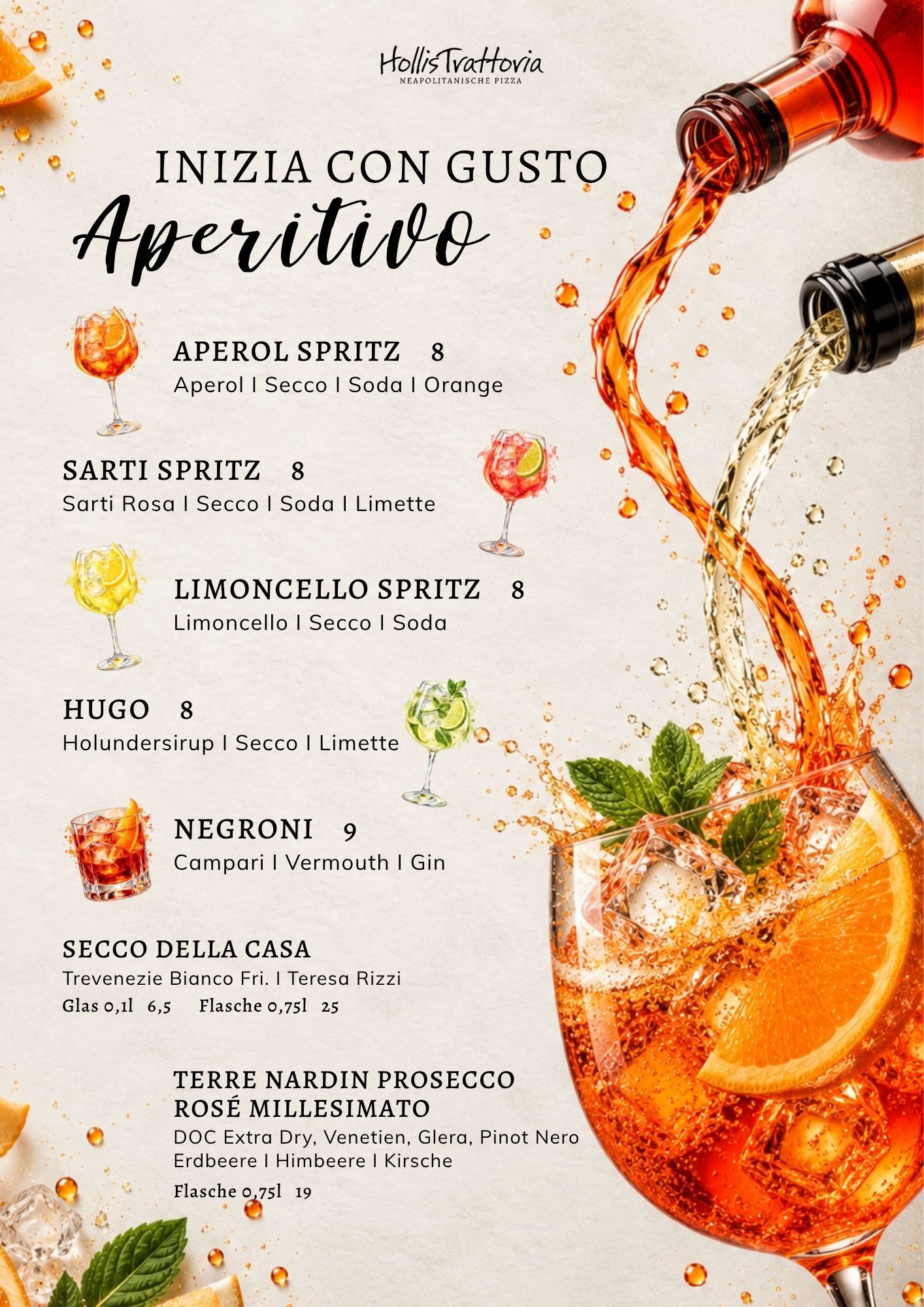 Aperitivo – Speisekarte der HollisTrattoria in Seligenstadt, neapolitanische Pizza